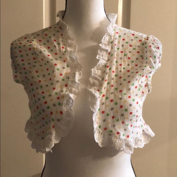 Sweaters - JUNIORS - White Polkadot Shrug for Dresses